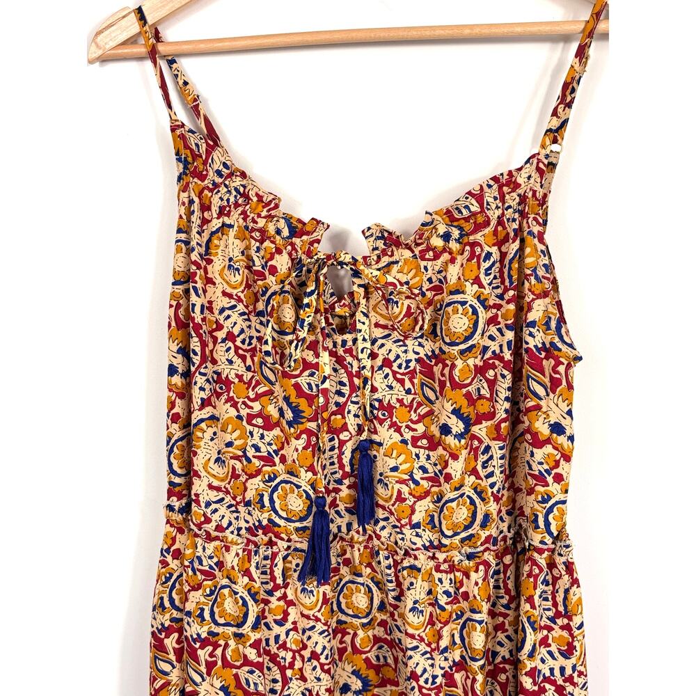 🌻 America & Beyond Boho Medallion Print Tiered Maxi Dress | M | Burgundy Multi